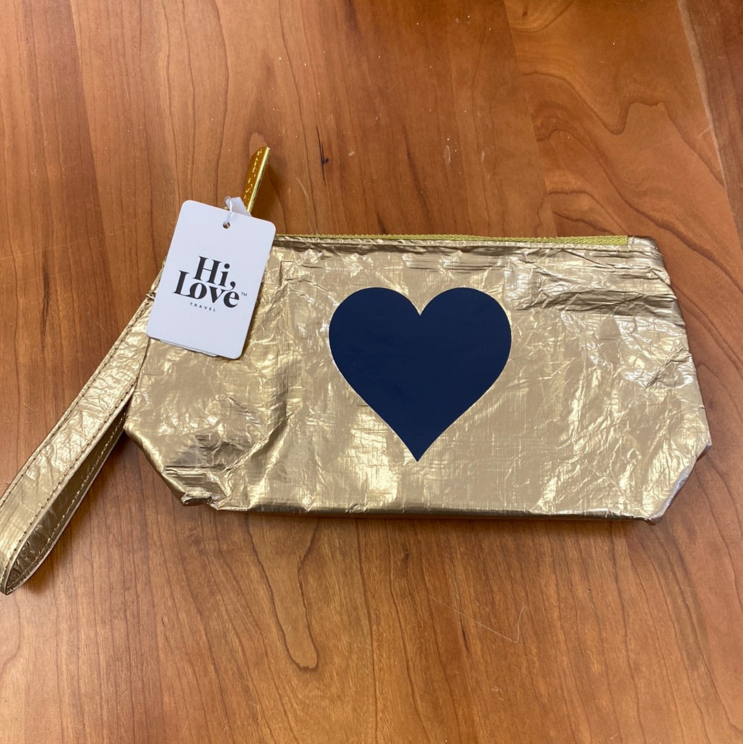 Gold With Navy Heart Wristlet