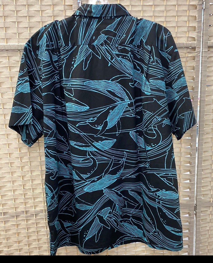 Black and Blue Whale Print Button Up