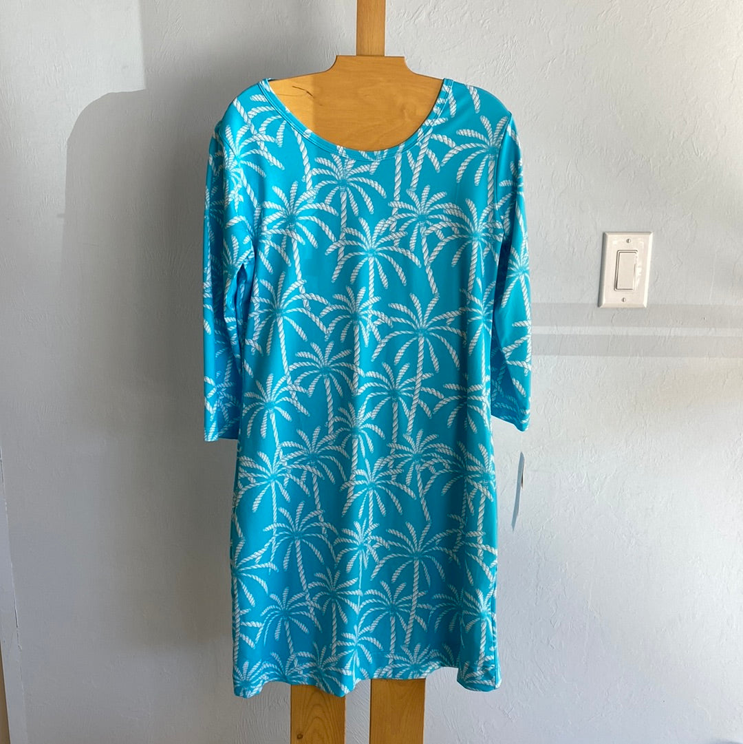 3/4 Sleeve Travel Dress-PRCT Palm Tree Turquoise