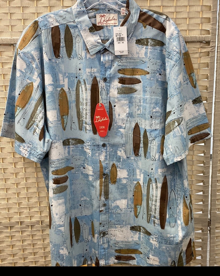 surf board blue print button up