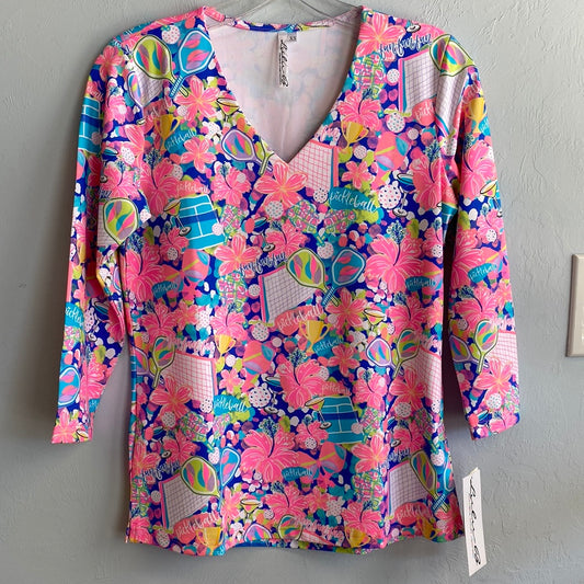 3/4 Sleeve V-Neck Top-Pickle Ball
