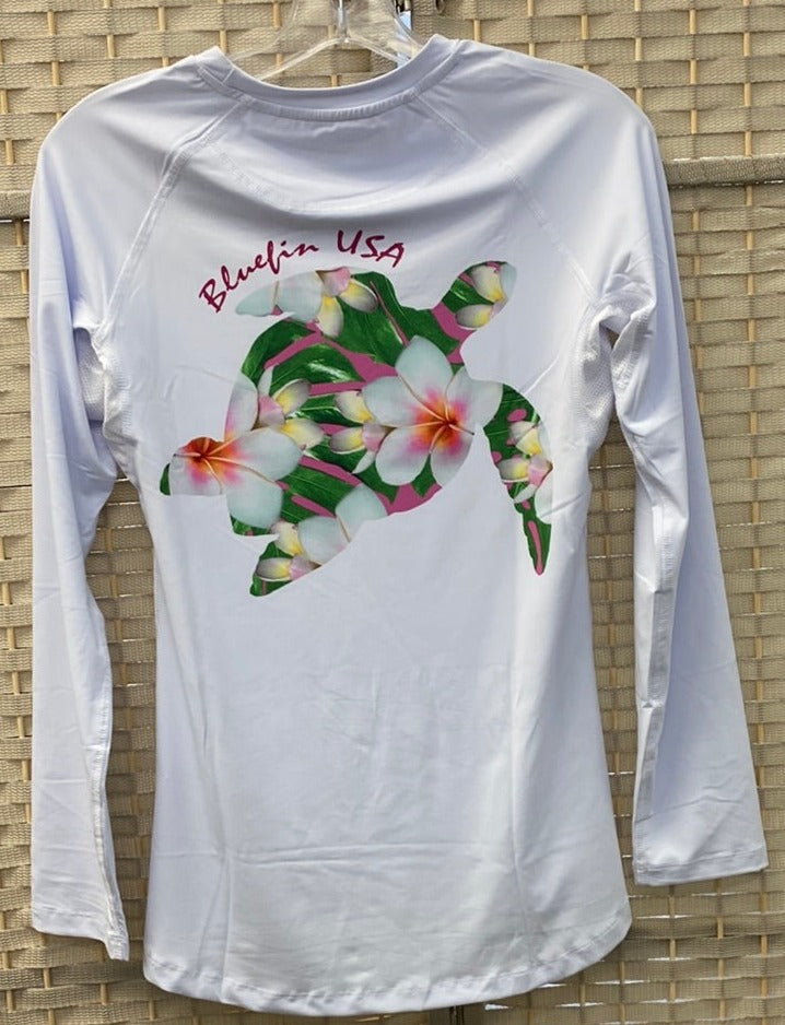 Long Sleeve Turtle Tech Tee - White Floral 