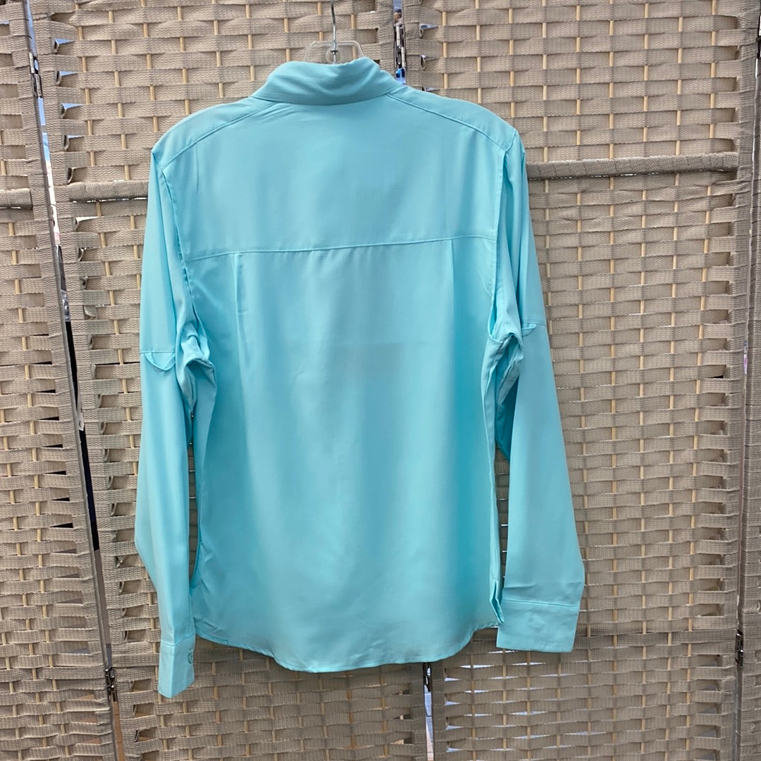 Long Sleeve Performance Solid Sport Shirt - Aqua