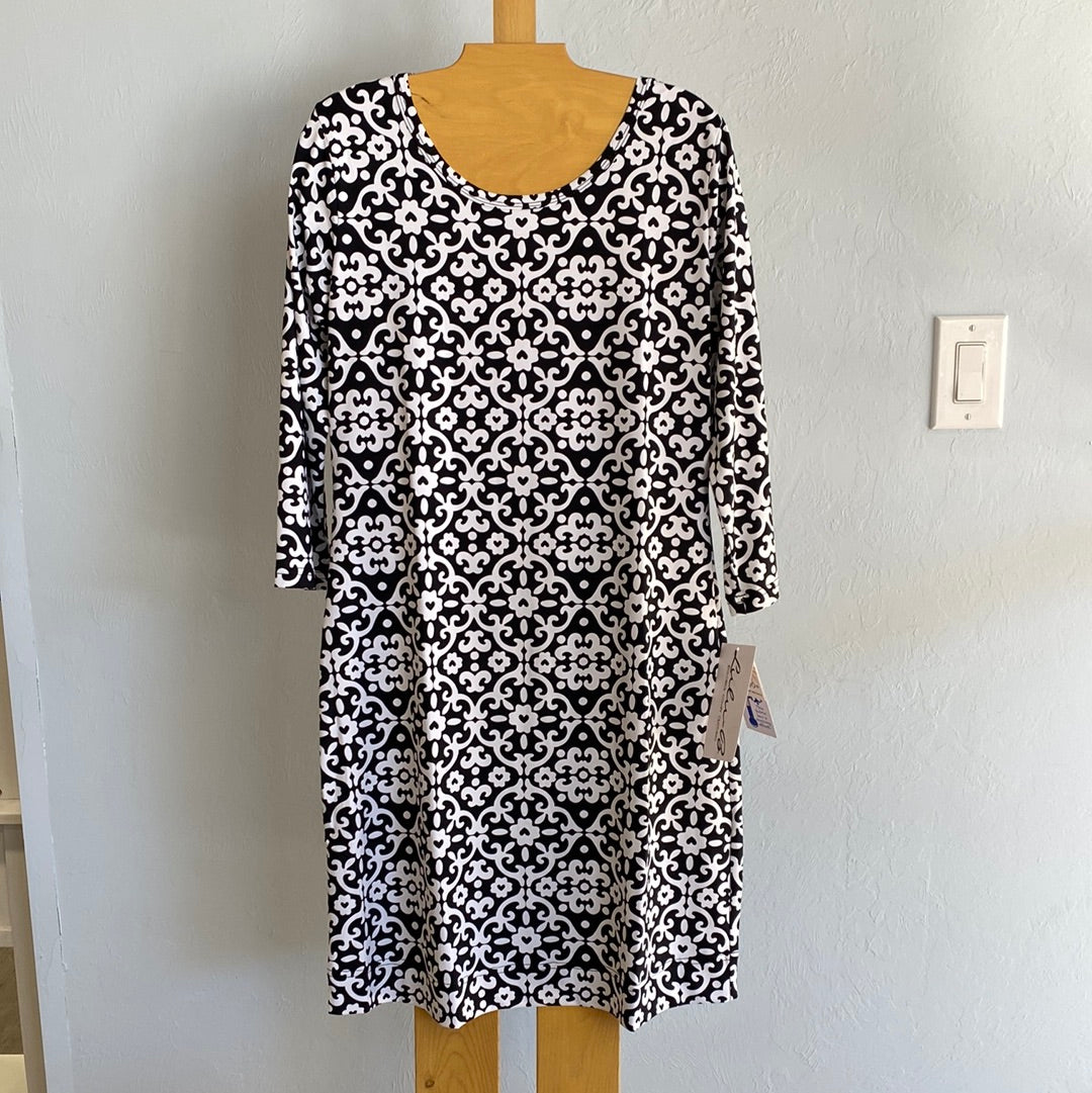 3/4 Sleeve Travel Dress-GHBK Geometric Black