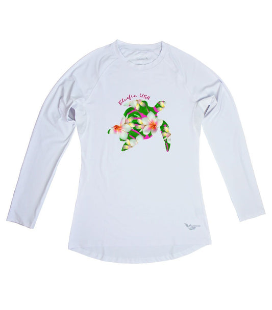 Floral Turtle Long Sleeve Performance Shirt-White